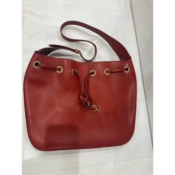 Saint Laurent Women's 6236 Sangria Red Medium Paris VII Leather Hobo Tote Bag - Picture 2 of 6